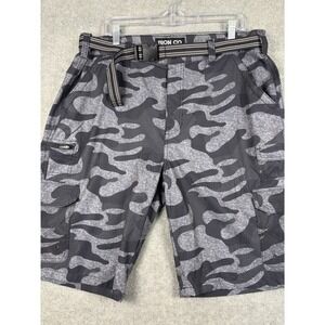 Iron Co Camo Cargo Shorts Belted Stretch Hiking Mens 36 Gray Camouflage